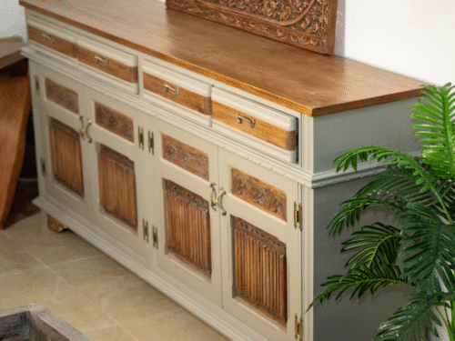 Natural wood buffet with carving