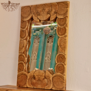Mirror with natural wood frame