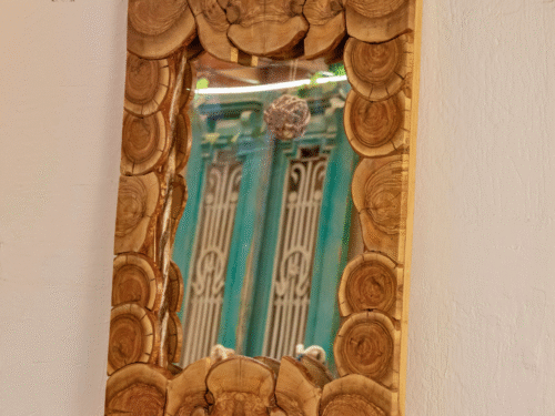 Mirror with natural olive wood frame