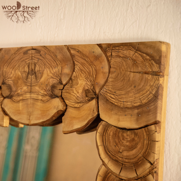 Mirror with natural wood frame
