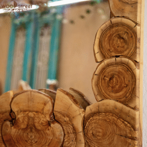 Mirror with natural wood frame