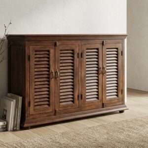 Antique Slatted Pine Wood Buffet