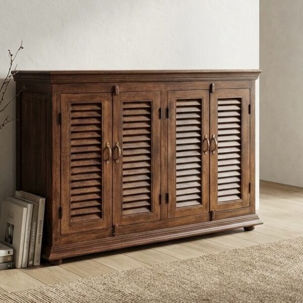 Antique Slatted Pine Wood Buffet