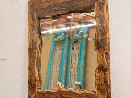 Mirror with natural olive wood frame