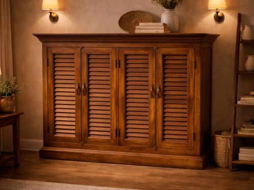 Antique Buffet (1) Antique Slatted Pine Wood Buffet