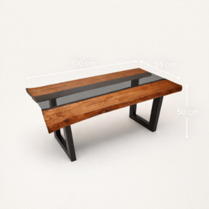 Industrial Live-Edge Beech Wood & Glass Coffee Table