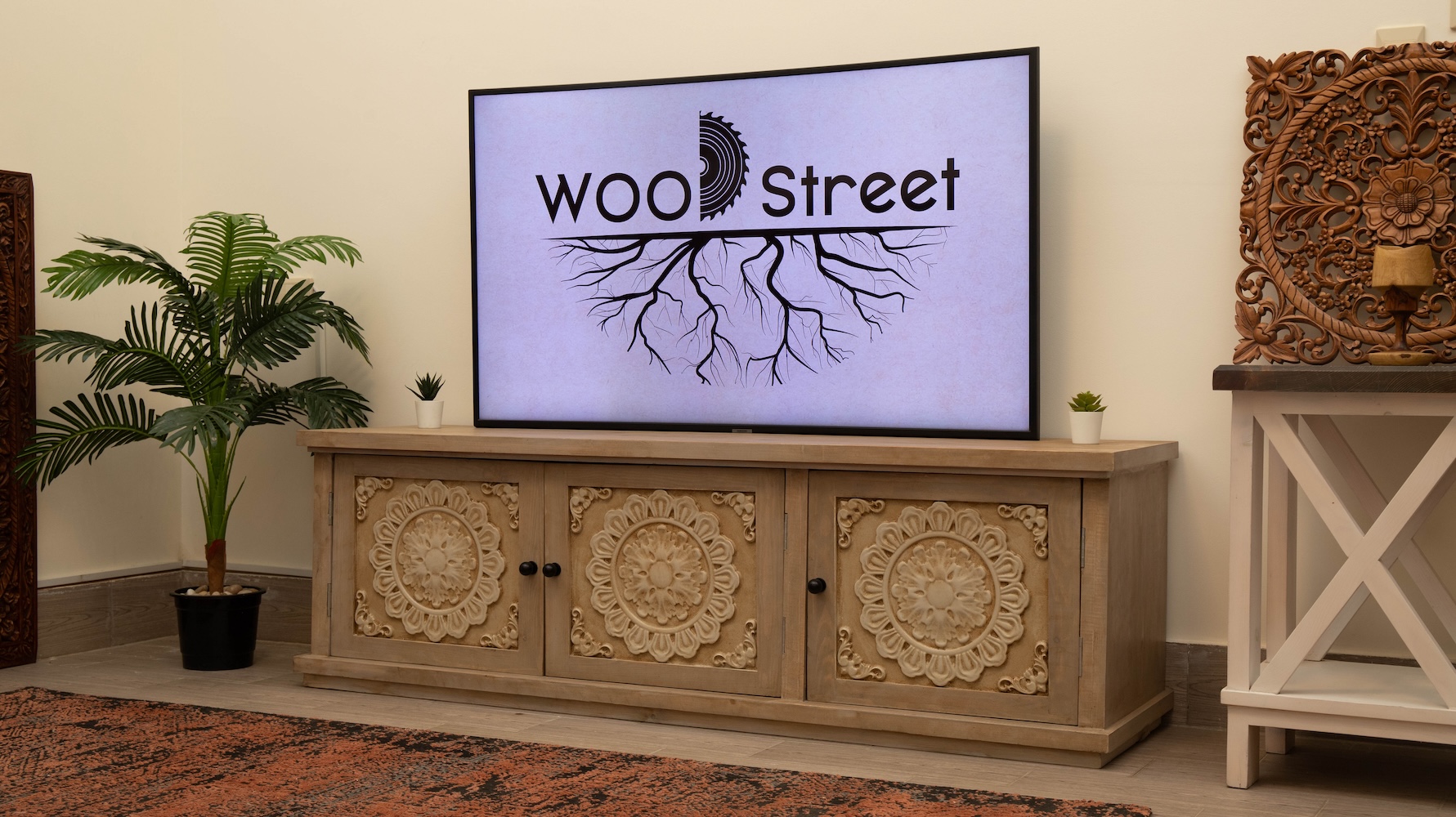 MG_9068.jpg Hand-Carved Pine TV Unit - Image 1