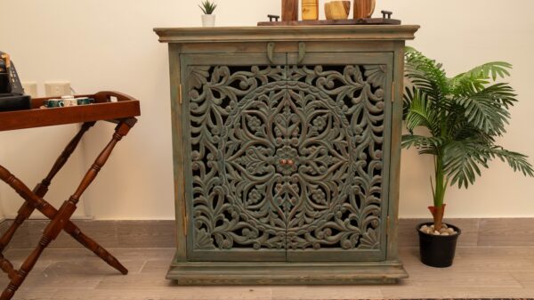 Natural wood buffet with handmade carving
