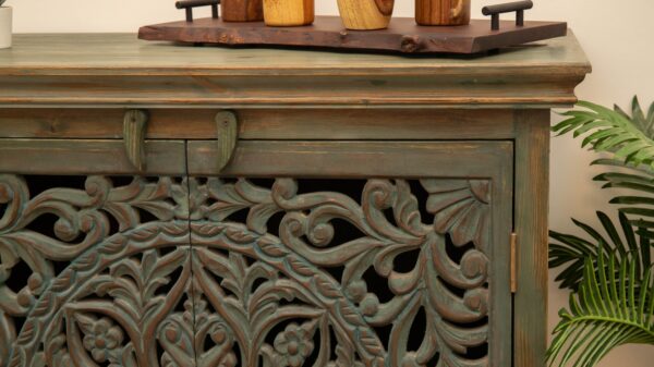 Natural wood buffet with handmade carving