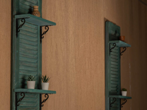 Shelves with antique shutters