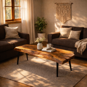 Live-Edge Coffee Table – Industrial Elegance