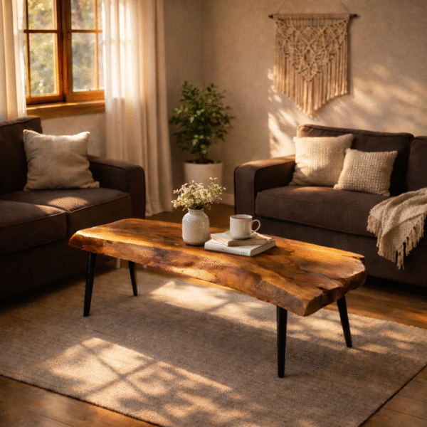 Live-Edge Coffee Table – Industrial Elegance