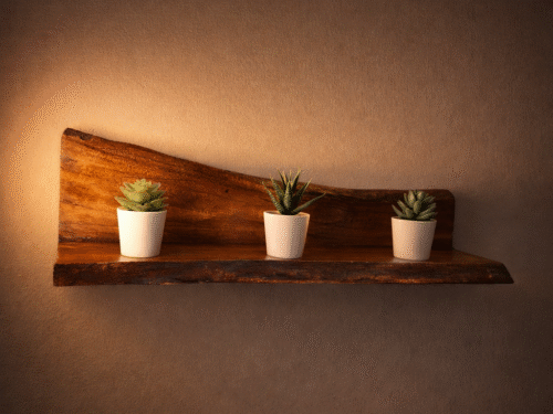 Live-Edge Mahogany Wall Shelf