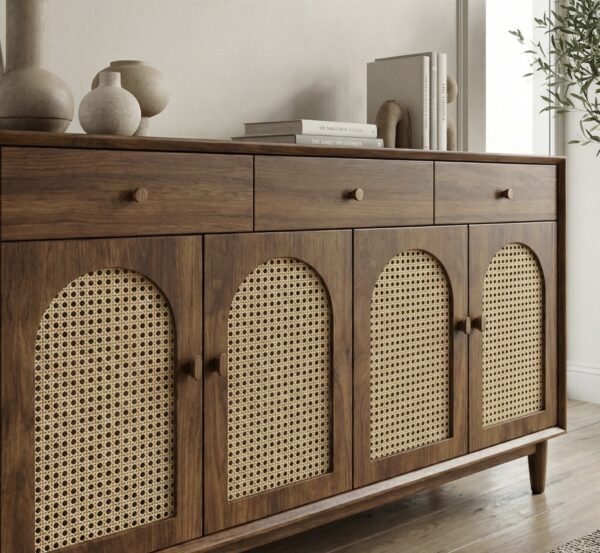 Handcrafted Cane Wood Storage Cabinet