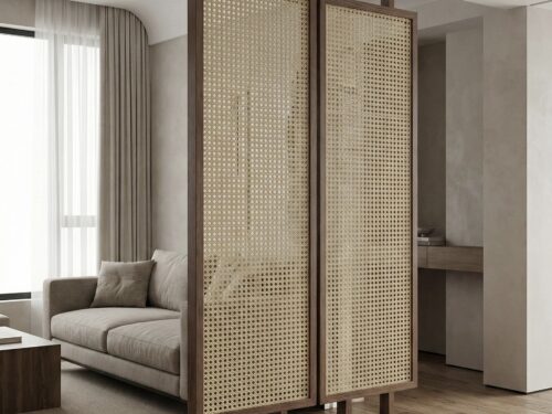 Solid Wood Cane Room Divider