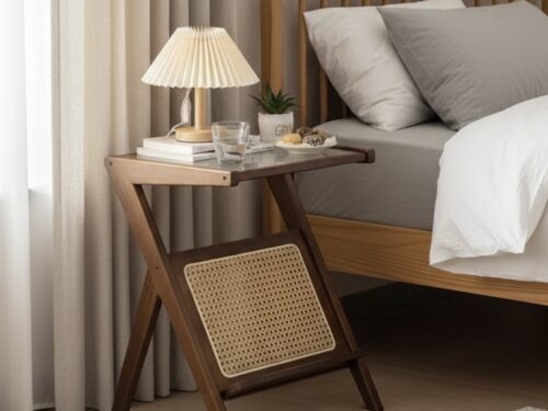 Solid Wood & Natural Cane side Table