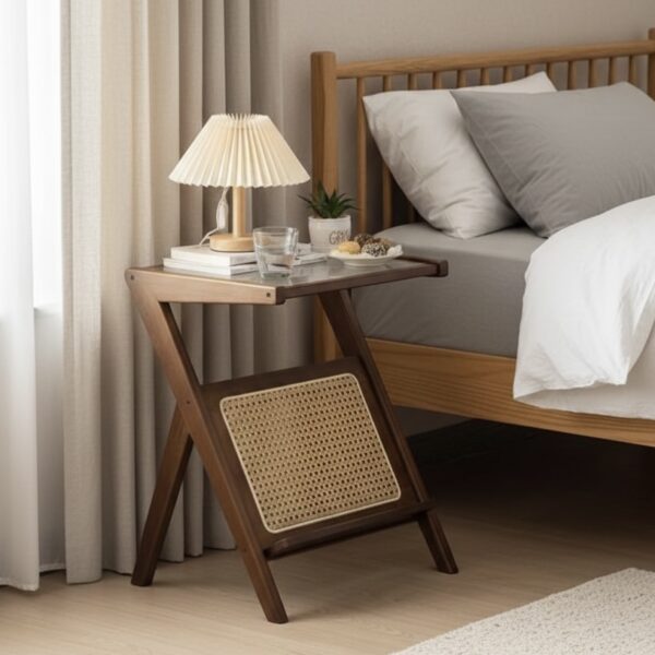 Solid Wood & Natural Cane side Table