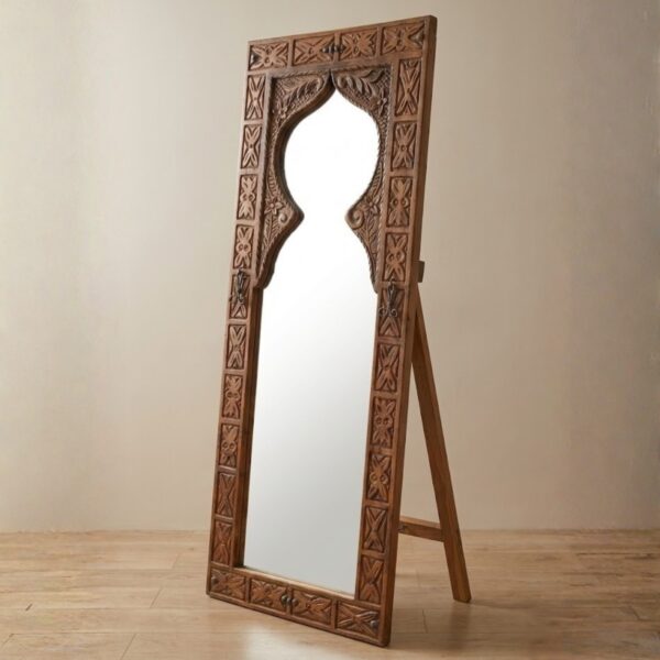 Hand-Carved Pine Standing Mirror
