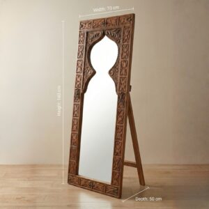 Hand-Carved Pine Standing Mirror