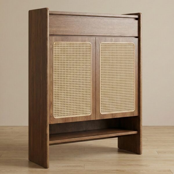 Rattan & Counter wood Shoe Storage Unit