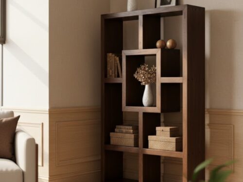 Geometric Pine Wood Display Shelf