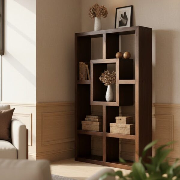 Geometric Pine Wood Display Shelf