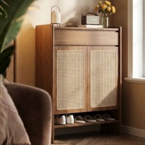 Rattan & Counter wood Shoe Storage Unit