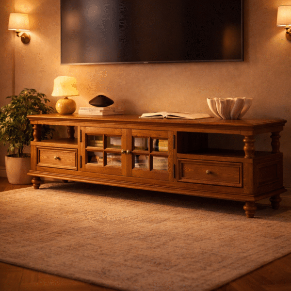 Wooden TV Console01 Handcrafted Wooden TV Unit
