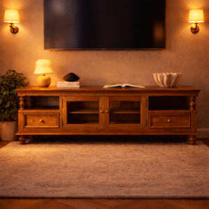 Wooden TV Console03 Handcrafted Wooden TV Unit