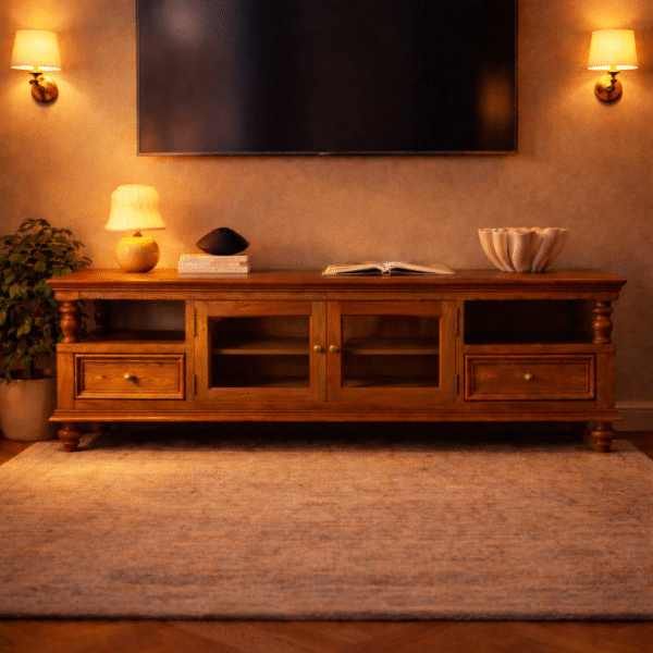 Wooden TV Console03 Handcrafted Wooden TV Unit