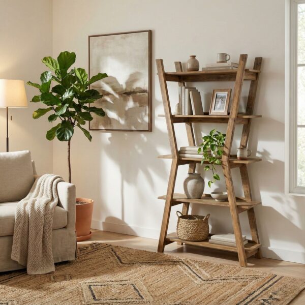 Wooden_Shelving_S03 Handcrafted Wooden Ladder Shelf