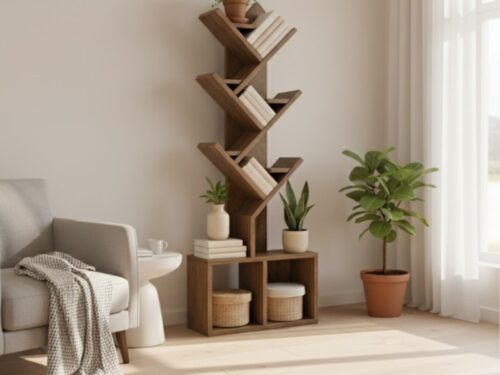 Tree-Design Pine Wood Bookshelf
