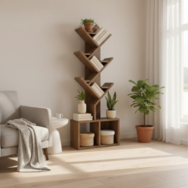 Tree-Design Pine Wood Bookshelf