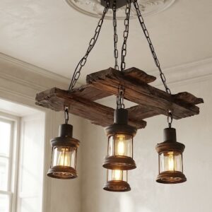 Rustic Chandelier with Lanterns