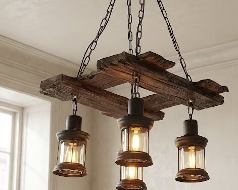 Rustic Chandelier with Lanterns