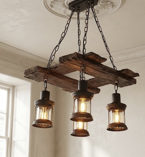 Rustic Chandelier with Lanterns