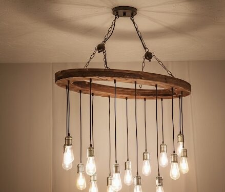 Chandelier with Wooden Ring
