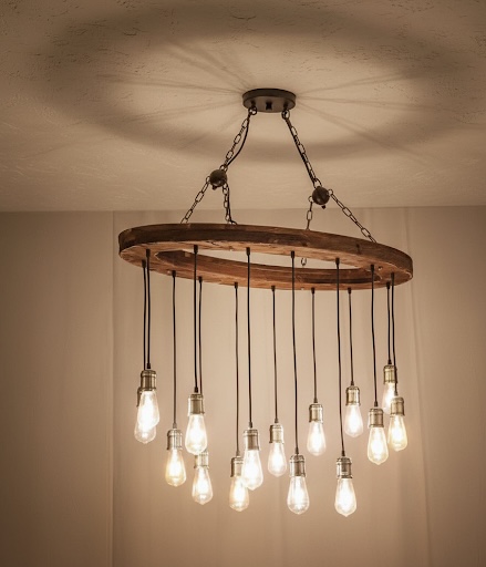 Chandelier with Wooden Ring