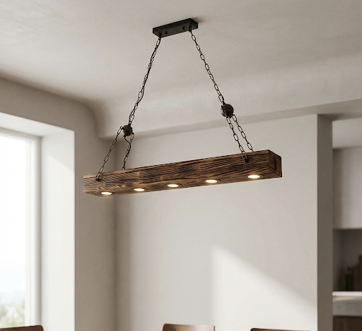 image00023 Rustic Wooden Linear Pendant Light