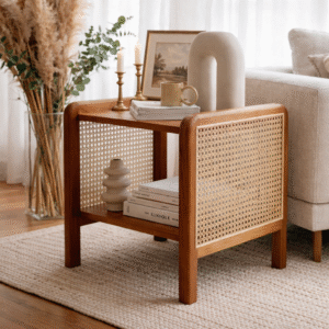 side table _01 Natural Wood Side Table with Woven Cane