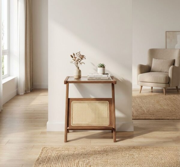 Solid Wood & Natural Cane side Table