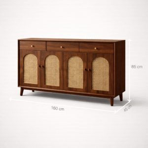 Handcrafted Cane Wood Storage Cabinet