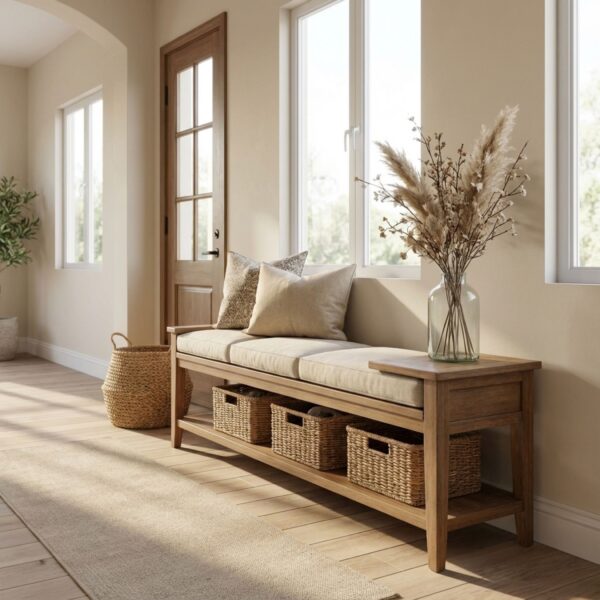 wooden_bench003 Solid Wood Storage Bench