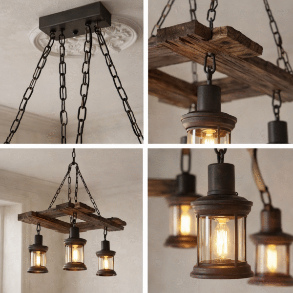 Rustic Chandelier with Lanterns