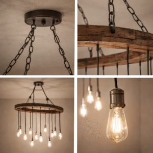 Chandelier with Wooden Ring