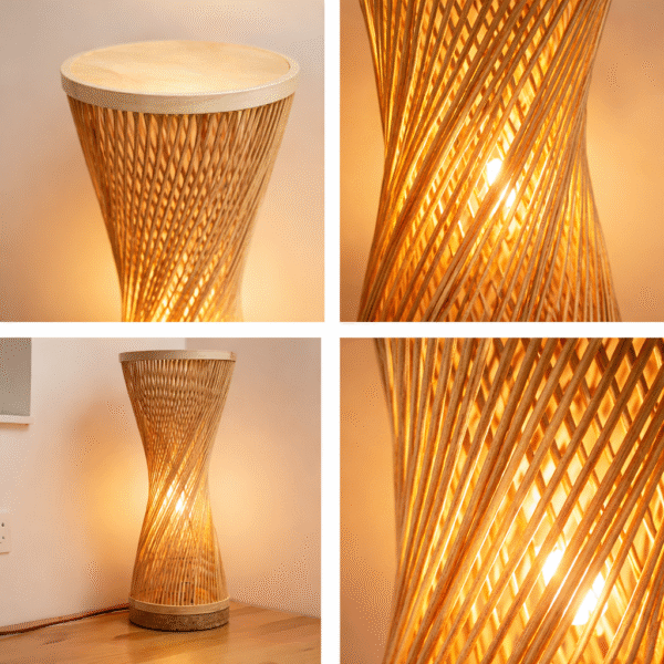 Woven rattan hourglass lamp