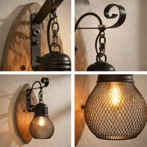 Rustic lantern with metal accents