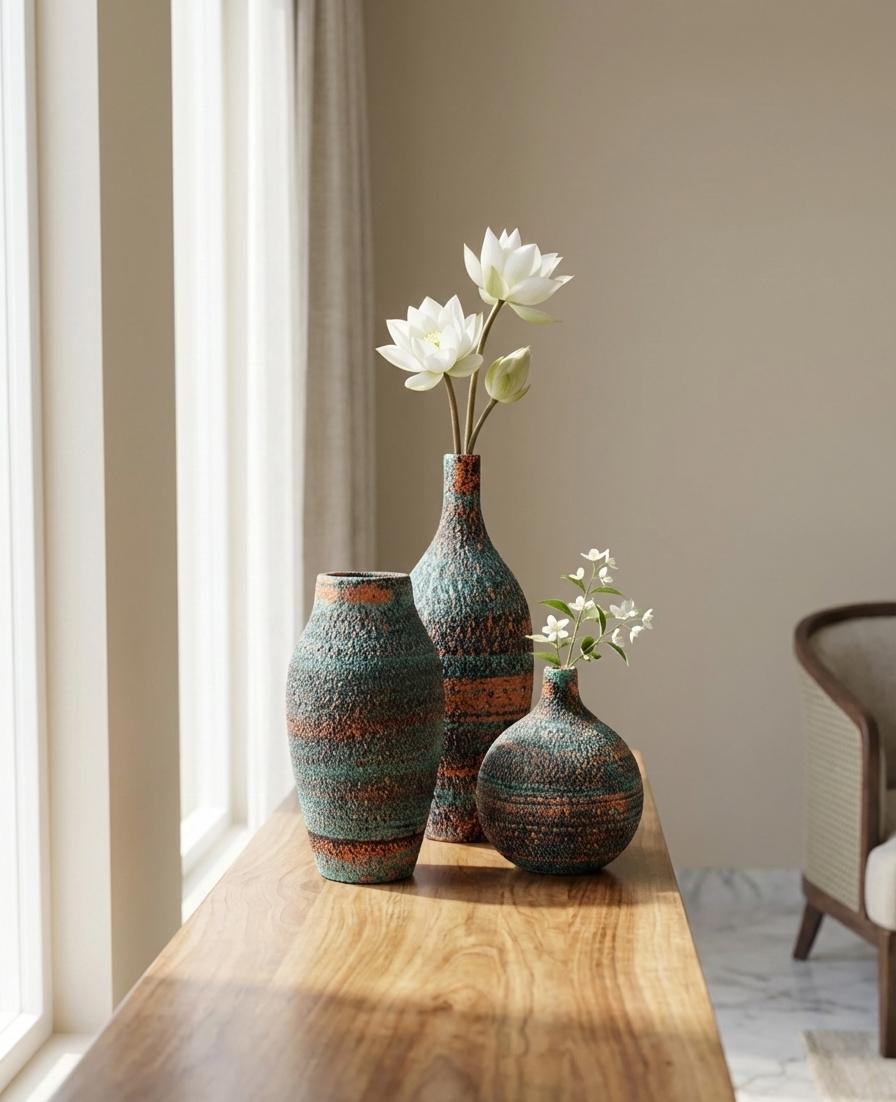 WhatsApp Image 2026-02-01 at 10.42.34 AM (1) Textured Ceramic Vase Set - Image 1
