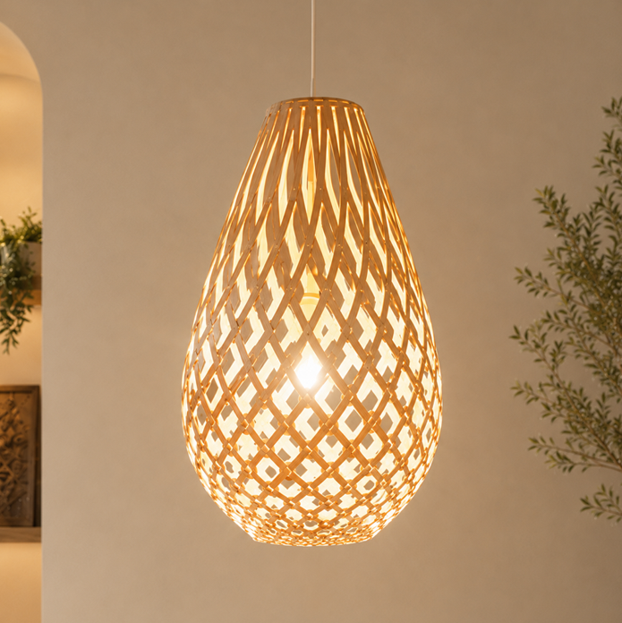Screenshot 2026-07-13 130029 Handwoven Wooden Teardrop Hanging Lamp - Image 1