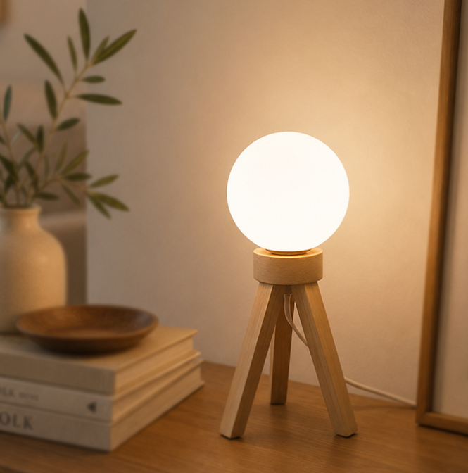 Screenshot 2026-07-13 140956 Scandinavian Tripod Table Lamp with Wooden Base and Globe Shade - Image 1